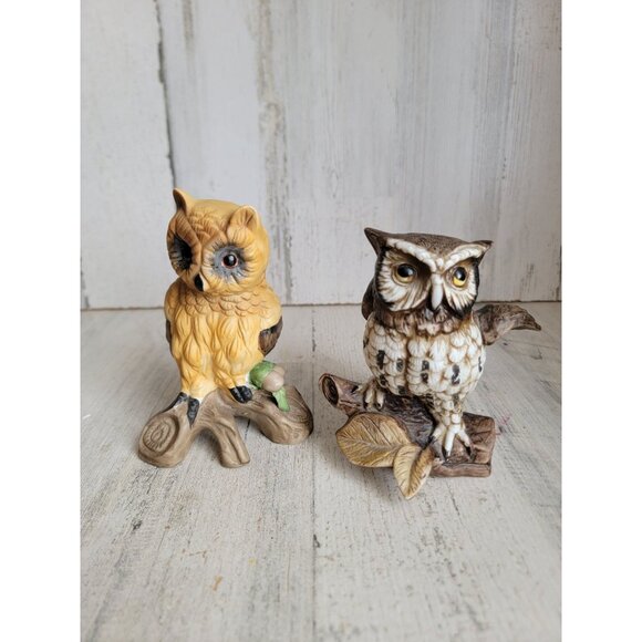 Vintage owl branch pear bird set ceramic home decor figure - Picture 1 of 7
